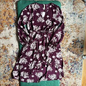 NEW NWT Mia & Tess Purple Long Sleeve Dress L Babydoll Cute Lined Fall Trendy